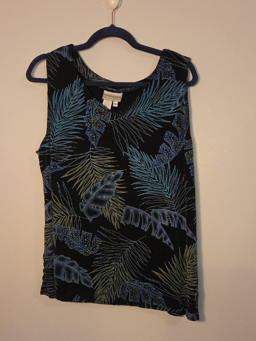 Coldwater Creek Black Tropical Leaf Tank Top - Blue & Green